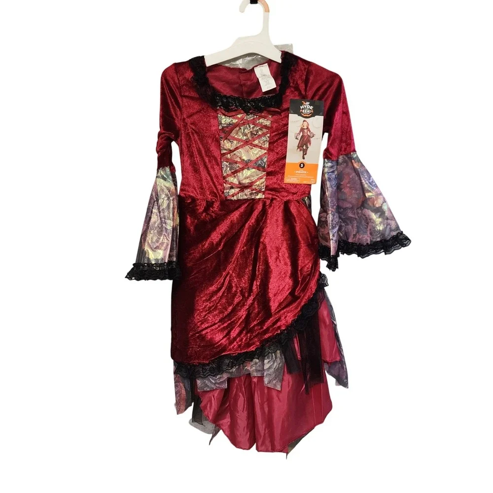Hyde & EEK Boutique Kids Pirate Costume Dress Bandana Set Red Velvet Small 4-6